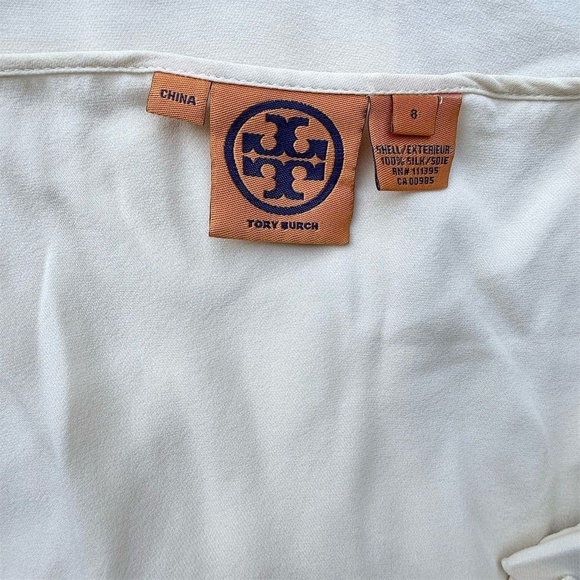 Tory Burch Ivory Crepe Silk Tank Top Womens 8 3D Square Detail Sleeveless Blouse - Picture 3 of 3